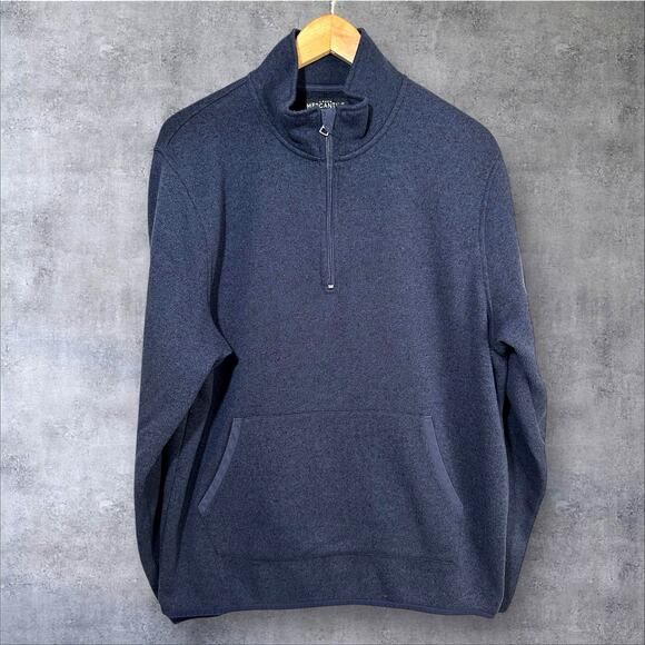 J Crew Mercantile Men’s Quarter Zip Pullover Sweater Fleece Lined Marled Blue L - Picture 1 of 12